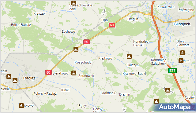 mapa Krajkowo gmina Raciąż, Krajkowo gmina Raciąż na mapie Targeo