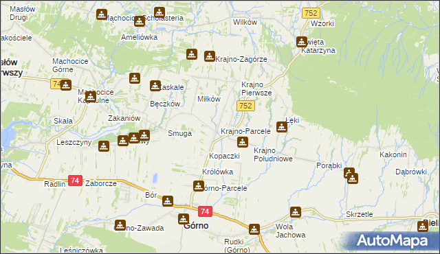 mapa Krajno-Parcele, Krajno-Parcele na mapie Targeo