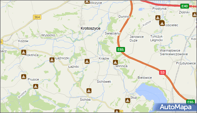 mapa Krajów gmina Krotoszyce, Krajów gmina Krotoszyce na mapie Targeo