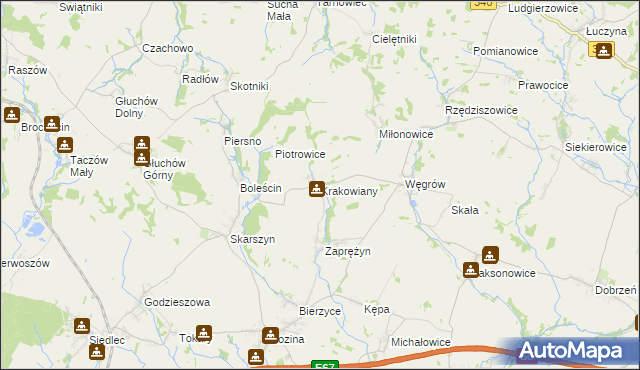 mapa Krakowiany gmina Długołęka, Krakowiany gmina Długołęka na mapie Targeo