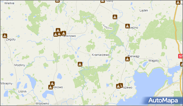 mapa Kramarzewo gmina Jeziorany, Kramarzewo gmina Jeziorany na mapie Targeo