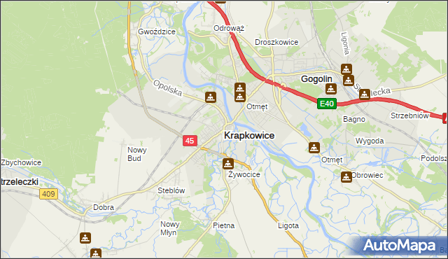 mapa Krapkowice, Krapkowice na mapie Targeo