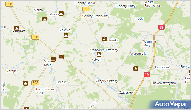 mapa Krasewice-Jagiełki, Krasewice-Jagiełki na mapie Targeo