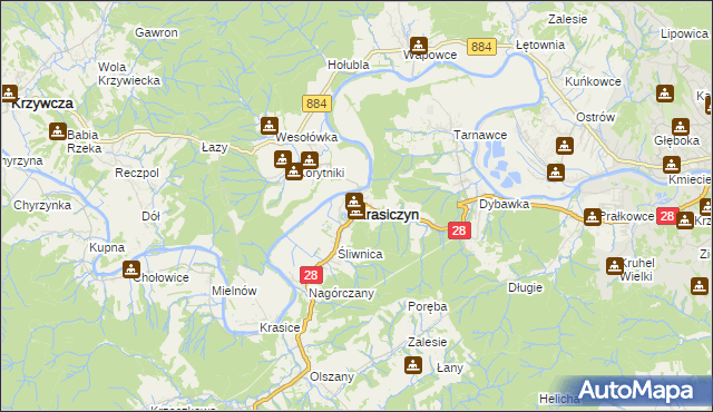 mapa Krasiczyn, Krasiczyn na mapie Targeo