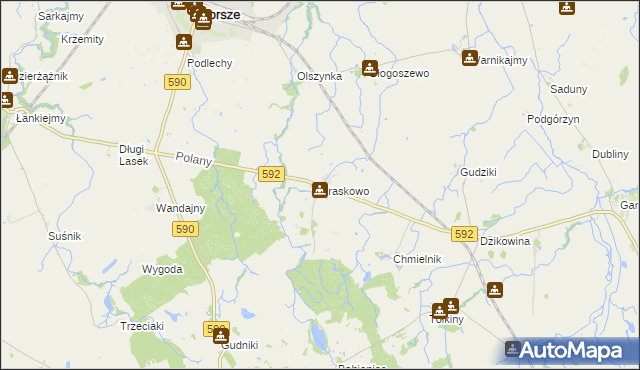 mapa Kraskowo gmina Korsze, Kraskowo gmina Korsze na mapie Targeo