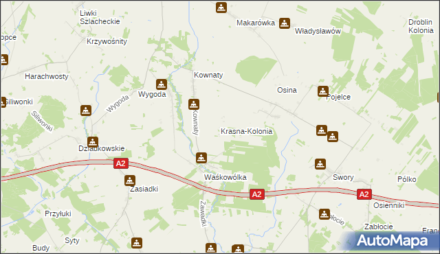 mapa Krasna-Kolonia, Krasna-Kolonia na mapie Targeo