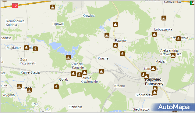 mapa Krasne gmina Rejowiec Fabryczny, Krasne gmina Rejowiec Fabryczny na mapie Targeo