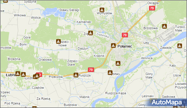 mapa Kraśnik gmina Połaniec, Kraśnik gmina Połaniec na mapie Targeo