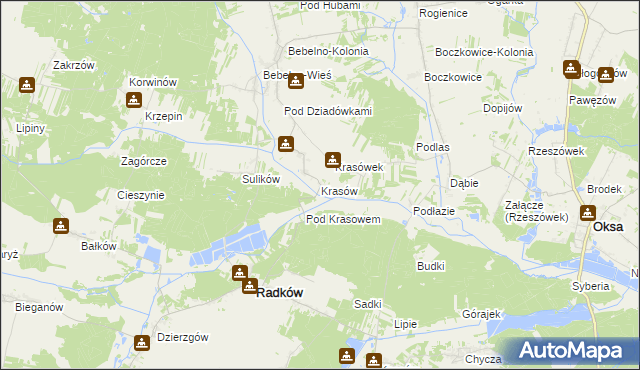 mapa Krasów gmina Radków, Krasów gmina Radków na mapie Targeo