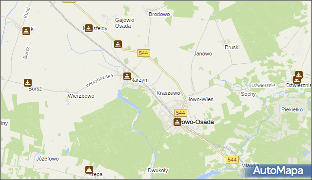 mapa Kraszewo gmina Iłowo-Osada, Kraszewo gmina Iłowo-Osada na mapie Targeo