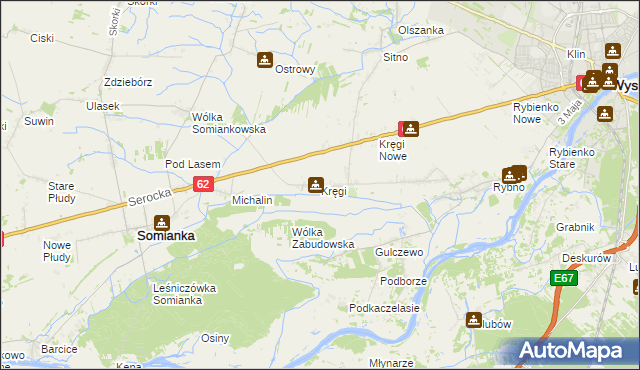 mapa Kręgi gmina Somianka, Kręgi gmina Somianka na mapie Targeo