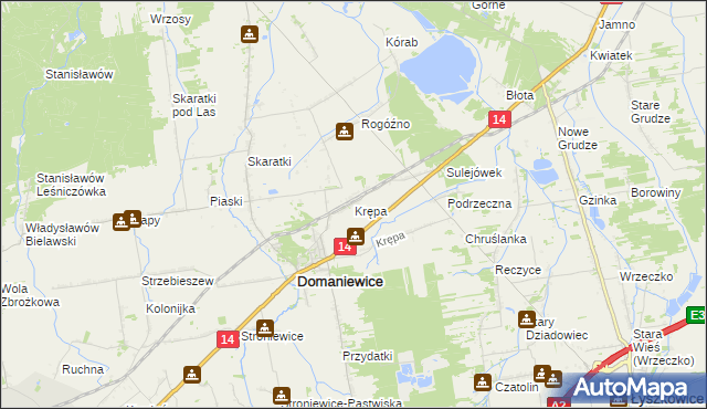 mapa Krępa gmina Domaniewice, Krępa gmina Domaniewice na mapie Targeo