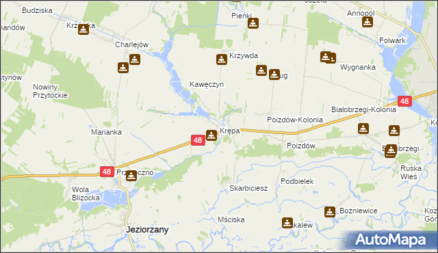 mapa Krępa gmina Jeziorzany, Krępa gmina Jeziorzany na mapie Targeo