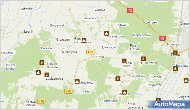 mapa Krępa gmina Poddębice, Krępa gmina Poddębice na mapie Targeo