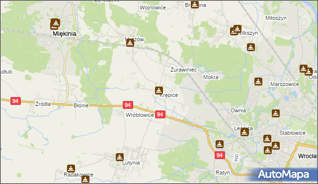 mapa Krępice gmina Miękinia, Krępice gmina Miękinia na mapie Targeo