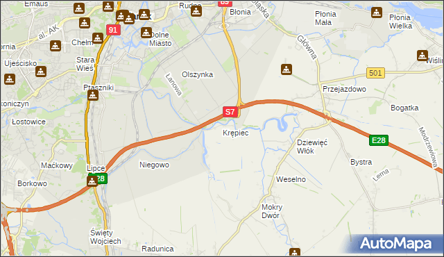 mapa Krępiec gmina Pruszcz Gdański, Krępiec gmina Pruszcz Gdański na mapie Targeo
