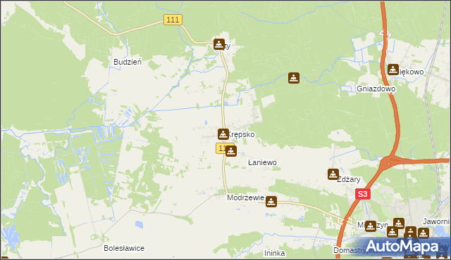 mapa Krępsko gmina Goleniów, Krępsko gmina Goleniów na mapie Targeo