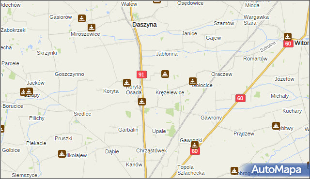 mapa Krężelewice, Krężelewice na mapie Targeo