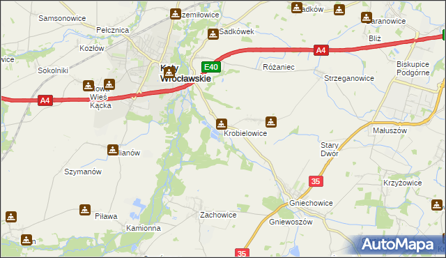 mapa Krobielowice, Krobielowice na mapie Targeo