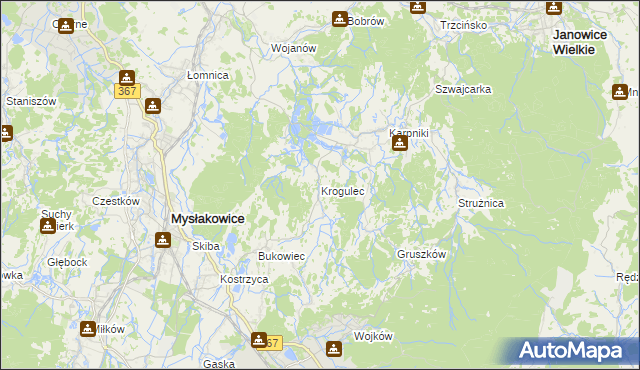 mapa Krogulec gmina Mysłakowice, Krogulec gmina Mysłakowice na mapie Targeo