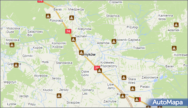 mapa Królewiec gmina Smyków, Królewiec gmina Smyków na mapie Targeo