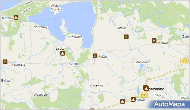 mapa Królewo gmina Postomino, Królewo gmina Postomino na mapie Targeo