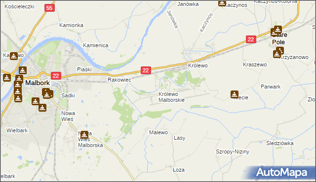 mapa Królewo Malborskie, Królewo Malborskie na mapie Targeo