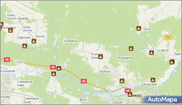 mapa Królowa Wola gmina Inowłódz, Królowa Wola gmina Inowłódz na mapie Targeo