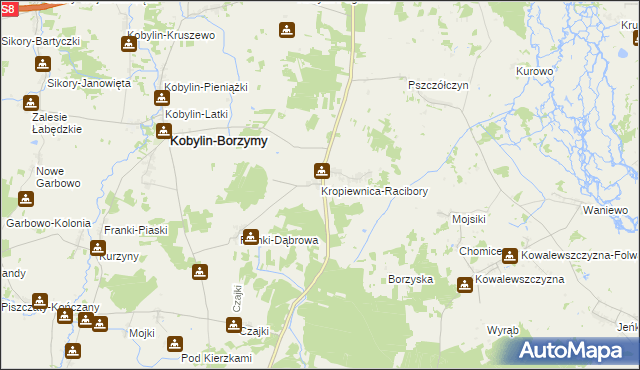 mapa Kropiewnica-Racibory, Kropiewnica-Racibory na mapie Targeo