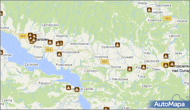 mapa Krośnica gmina Krościenko nad Dunajcem, Krośnica gmina Krościenko nad Dunajcem na mapie Targeo