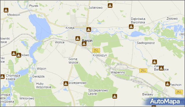 mapa Krotoszyn gmina Barcin, Krotoszyn gmina Barcin na mapie Targeo