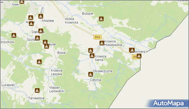 mapa Krowica Sama, Krowica Sama na mapie Targeo