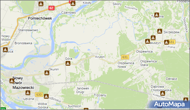 mapa Krubin gmina Wieliszew, Krubin gmina Wieliszew na mapie Targeo