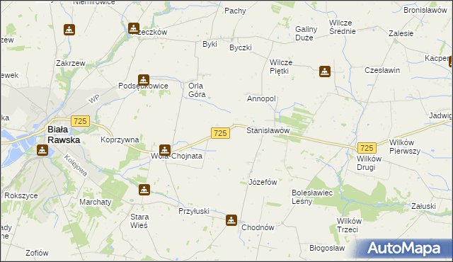 mapa Krukówka gmina Biała Rawska, Krukówka gmina Biała Rawska na mapie Targeo