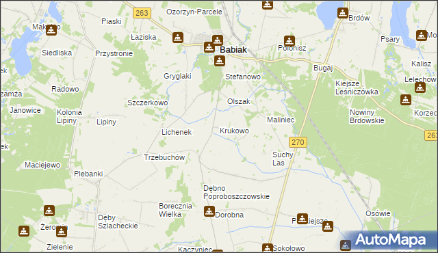 mapa Krukowo gmina Babiak, Krukowo gmina Babiak na mapie Targeo