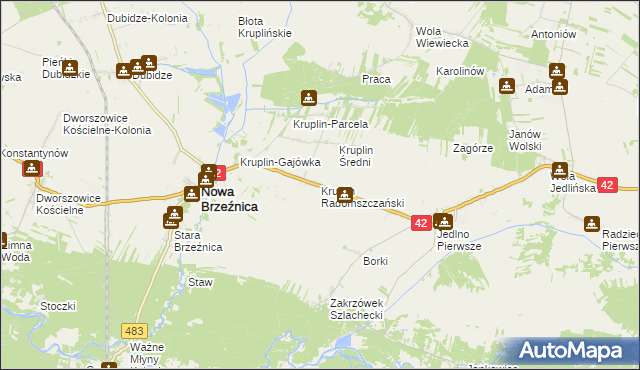 mapa Kruplin Radomszczański, Kruplin Radomszczański na mapie Targeo