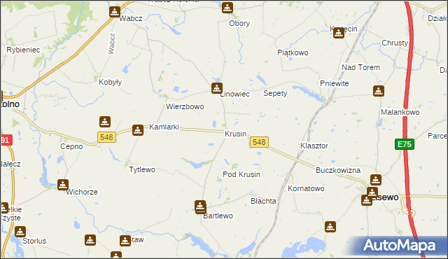 mapa Krusin gmina Lisewo, Krusin gmina Lisewo na mapie Targeo