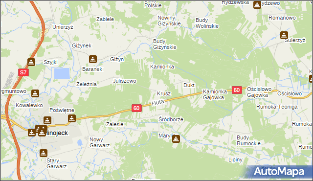 mapa Krusz gmina Glinojeck, Krusz gmina Glinojeck na mapie Targeo