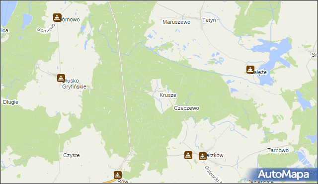 mapa Krusze gmina Myślibórz, Krusze gmina Myślibórz na mapie Targeo