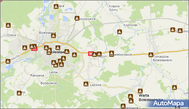 mapa Kruszyn gmina Bolesławiec, Kruszyn gmina Bolesławiec na mapie Targeo