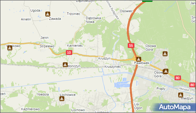 mapa Kruszyn gmina Sicienko, Kruszyn gmina Sicienko na mapie Targeo