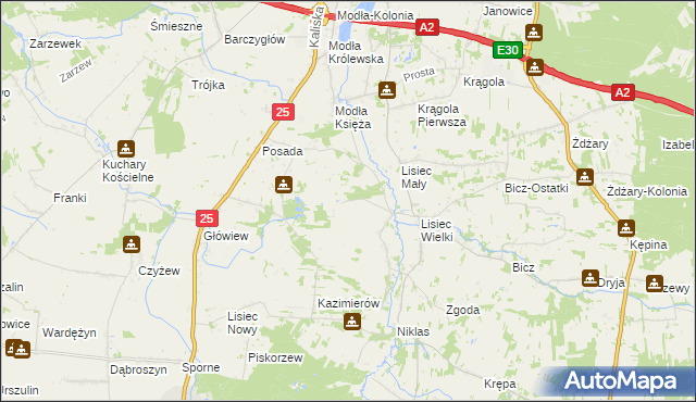 mapa Kruszyna gmina Stare Miasto, Kruszyna gmina Stare Miasto na mapie Targeo