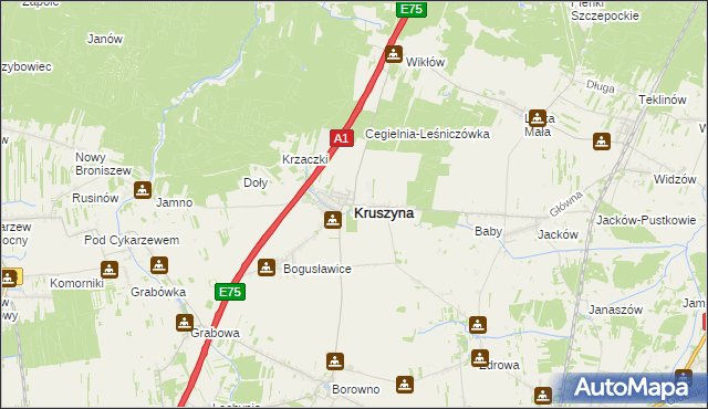 mapa Kruszyna powiat częstochowski, Kruszyna powiat częstochowski na mapie Targeo