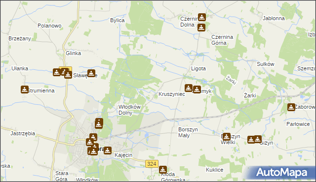 mapa Kruszyniec gmina Góra, Kruszyniec gmina Góra na mapie Targeo