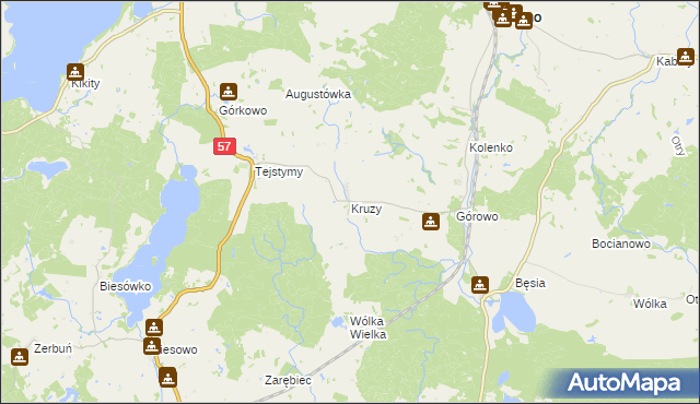 mapa Kruzy gmina Kolno, Kruzy gmina Kolno na mapie Targeo