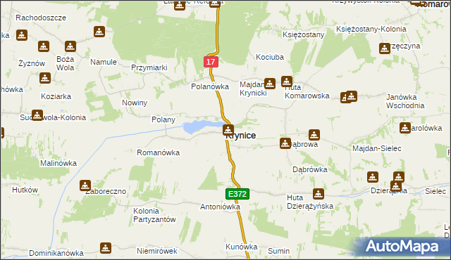 mapa Krynice powiat tomaszowski, Krynice powiat tomaszowski na mapie Targeo