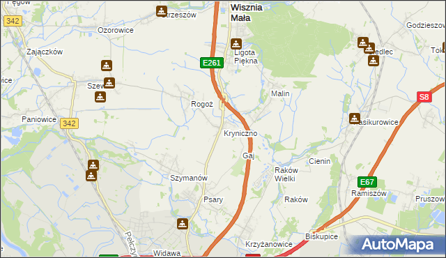 mapa Kryniczno gmina Wisznia Mała, Kryniczno gmina Wisznia Mała na mapie Targeo