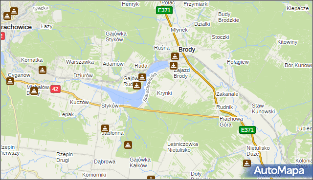 mapa Krynki gmina Brody, Krynki gmina Brody na mapie Targeo