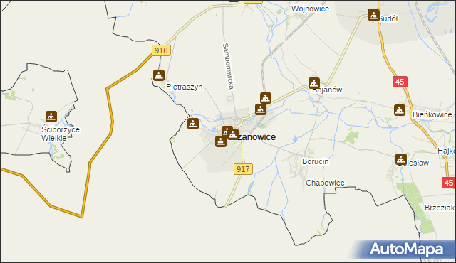 mapa Krzanowice powiat raciborski, Krzanowice powiat raciborski na mapie Targeo