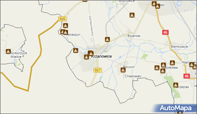 mapa Krzanowice powiat raciborski, Krzanowice powiat raciborski na mapie Targeo